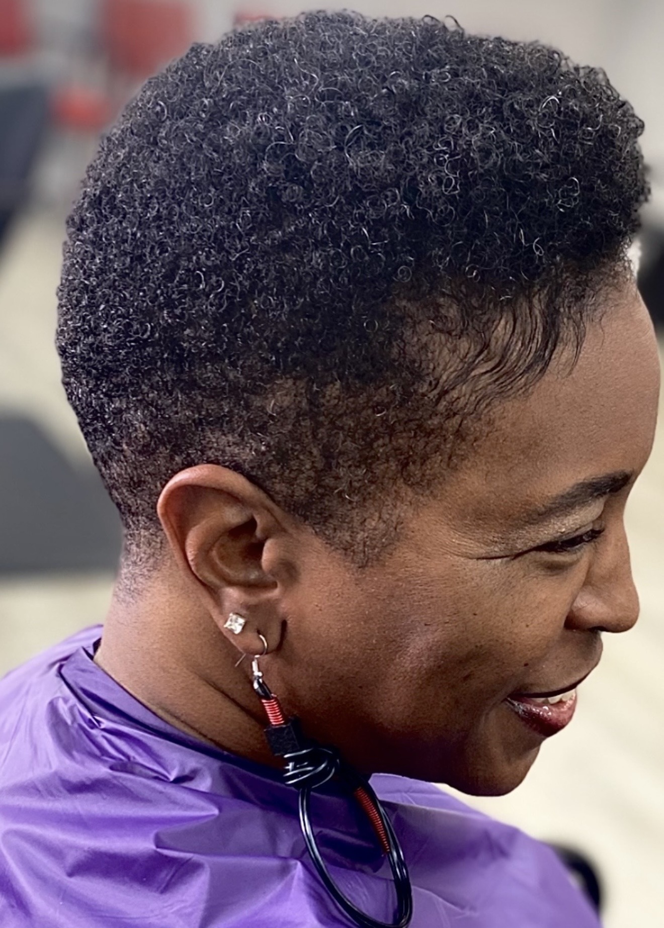 Natural textured short haircut at Genetik Bleu Salon