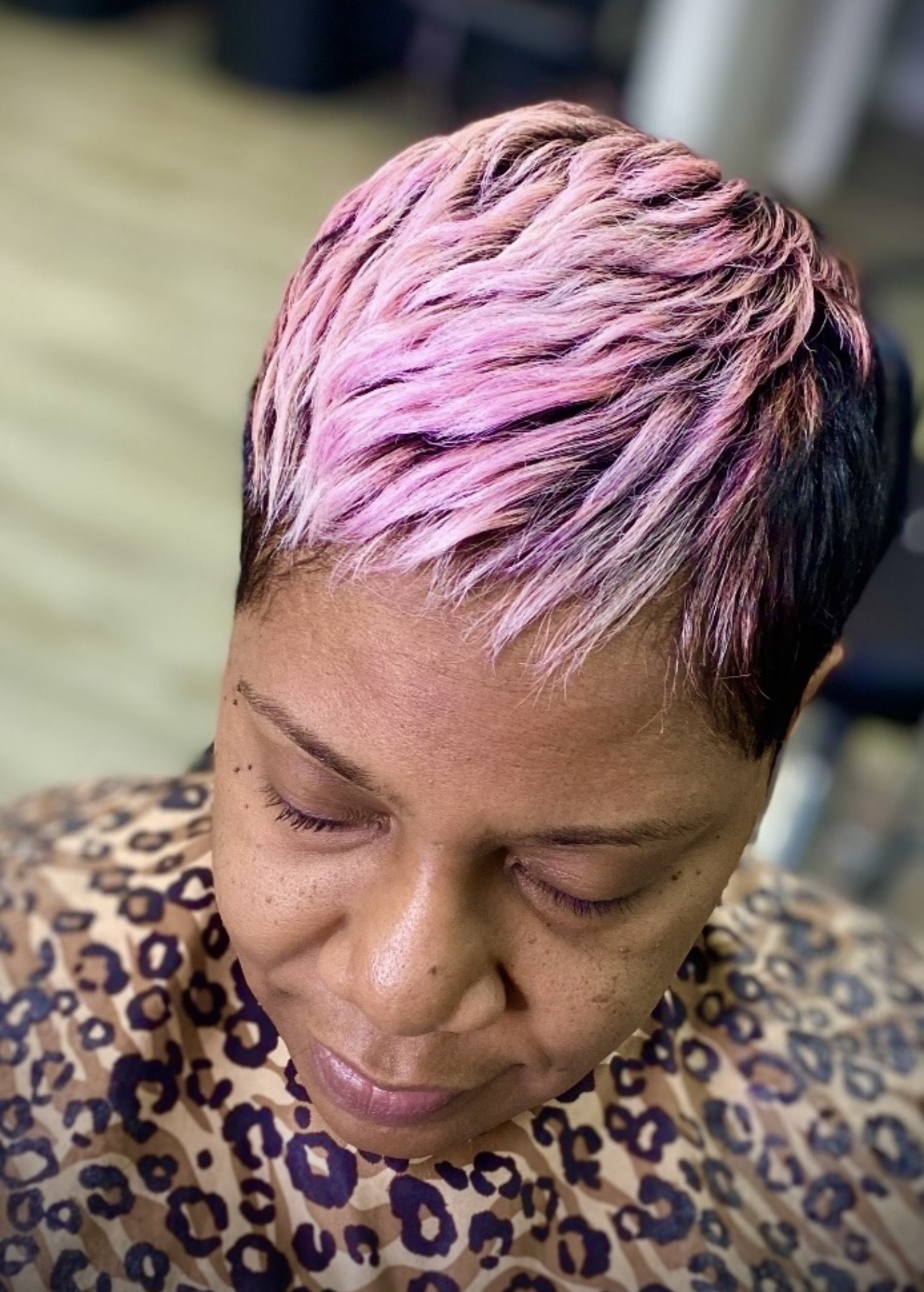 Pink creative color pixie at Genetik Bleu Salon
